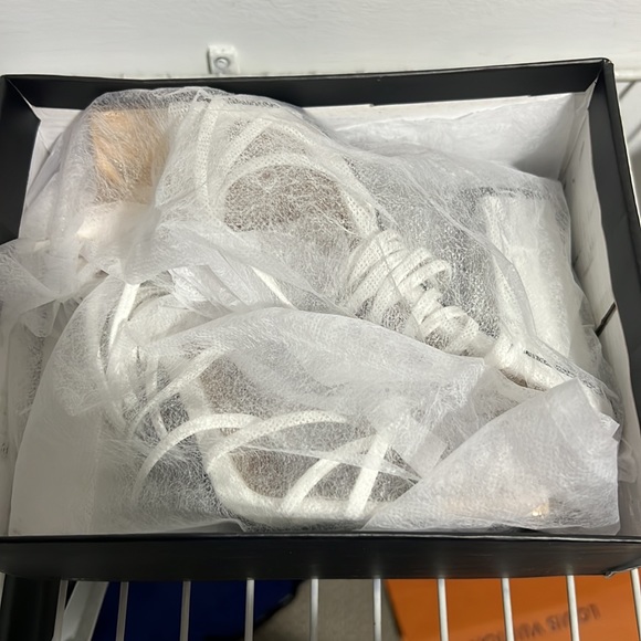 White and Gold Tip Block Heels - Picture 3 of 3